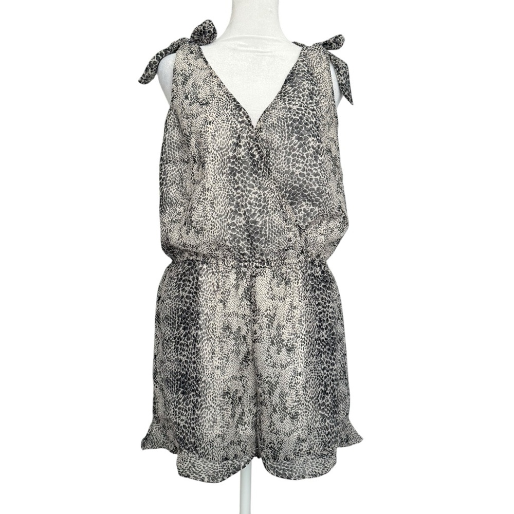 VENUS Romper Jumpsuit Size 8 Cream Gray Cheetah Print Tie Shoulder Sleeveless